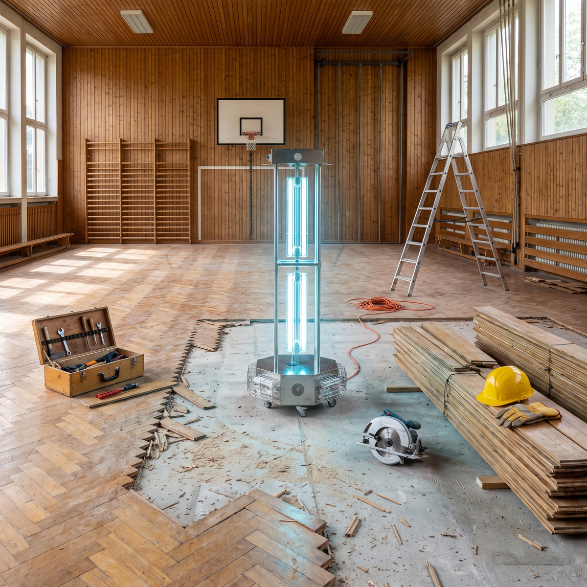 Lumiclean LC-60 under renovering af sportshal